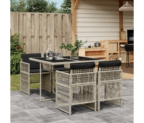 Set comedor de jardín 5 pzas cojines ratán sintético gris claro