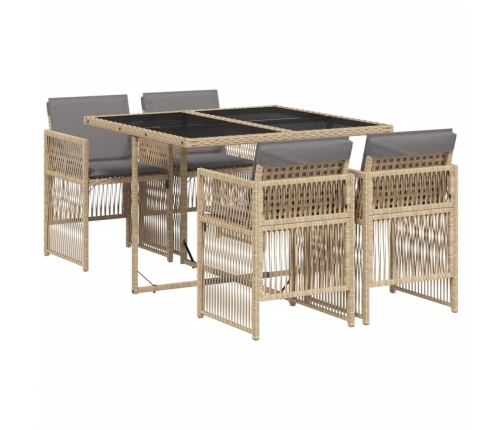 Set comedor de jardín 5 pzas con cojines ratán sintético beige