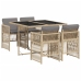 Set comedor de jardín 5 pzas con cojines ratán sintético beige