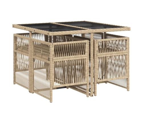 Set comedor de jardín 5 pzas con cojines ratán sintético beige
