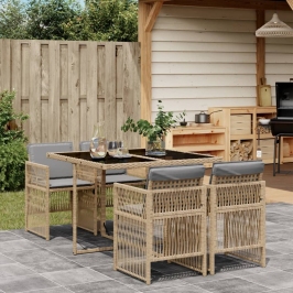Set comedor de jardín 5 pzas con cojines ratán sintético beige