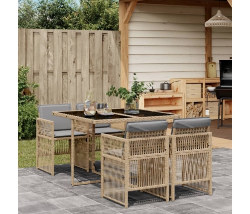 Set comedor de jardín 5 pzas con cojines ratán sintético beige