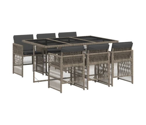 Set comedor jardín 7 pzas y cojines ratán sintético gris