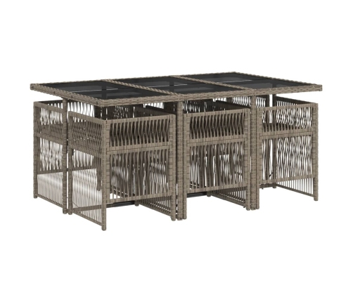 Set comedor jardín 7 pzas y cojines ratán sintético gris