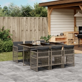 Set comedor jardín 7 pzas y cojines ratán sintético gris