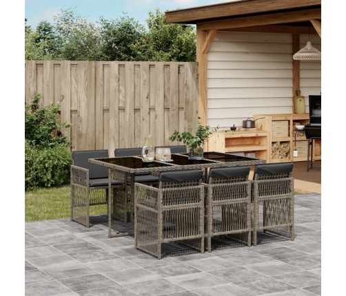 Set comedor jardín 7 pzas y cojines ratán sintético gris