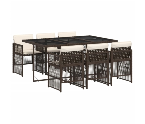 Set comedor de jardín 7 pzas con cojines ratán sintético marrón