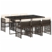 Set comedor de jardín 7 pzas con cojines ratán sintético marrón