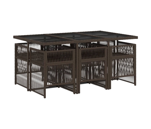 Set comedor de jardín 7 pzas con cojines ratán sintético marrón