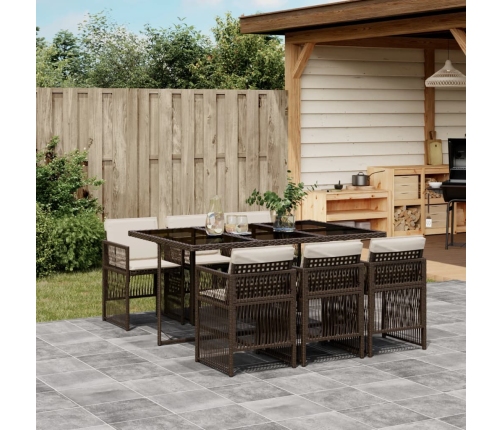 Set comedor de jardín 7 pzas con cojines ratán sintético marrón