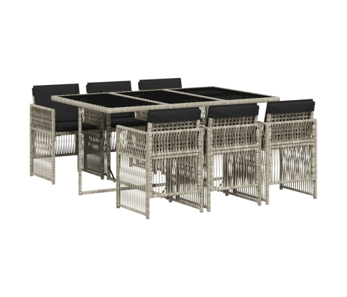Set comedor jardín 7 pzas y cojines ratán sintético gris claro