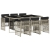 Set comedor jardín 7 pzas y cojines ratán sintético gris claro