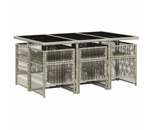 Set comedor jardín 7 pzas y cojines ratán sintético gris claro