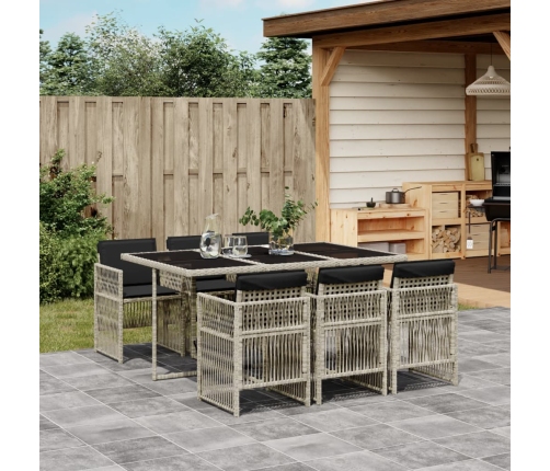 Set comedor jardín 7 pzas y cojines ratán sintético gris claro
