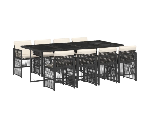 Set de comedor de jardín 9 pzas y cojines ratán sintético negro