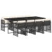 Set de comedor de jardín 9 pzas y cojines ratán sintético negro