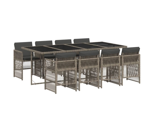 Set comedor jardín 9 pzas y cojines ratán sintético gris