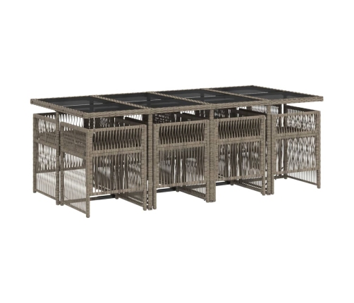 Set comedor jardín 9 pzas y cojines ratán sintético gris