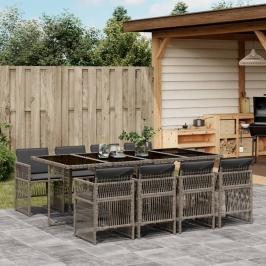Set comedor jardín 9 pzas y cojines ratán sintético gris