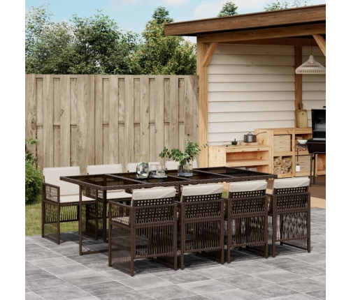Set comedor para jardín 9 pzas y cojines ratán sintético marrón