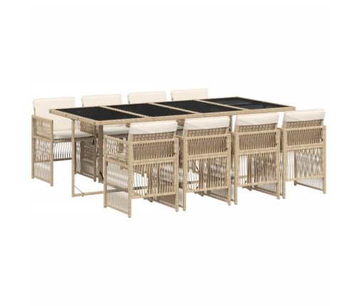 Set comedor de jardín 9 pzas con cojines ratán sintético beige