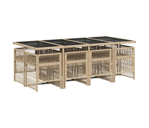 Set comedor de jardín 9 pzas con cojines ratán sintético beige