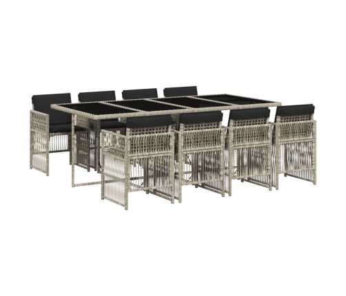Set comedor de jardín 9 pzas cojines ratán sintético gris claro