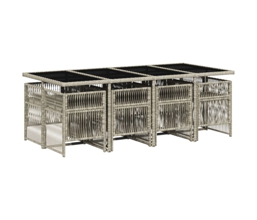 Set comedor de jardín 9 pzas cojines ratán sintético gris claro