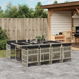 Set comedor de jardín 9 pzas cojines ratán sintético gris claro