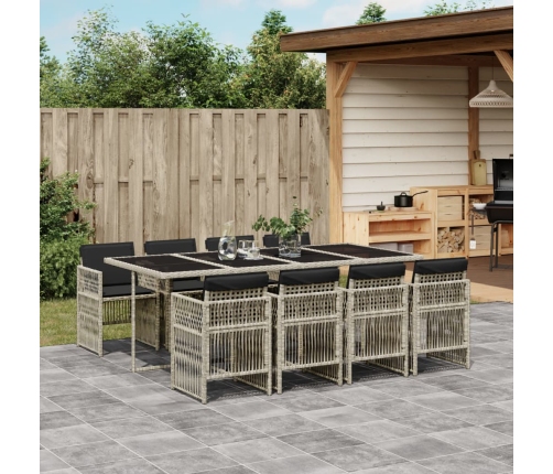 Set comedor de jardín 9 pzas cojines ratán sintético gris claro