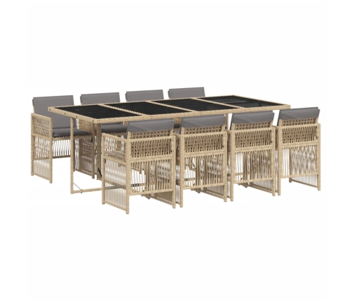 Set comedor de jardín 9 pzas con cojines ratán sintético beige