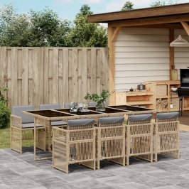 Set comedor de jardín 9 pzas con cojines ratán sintético beige