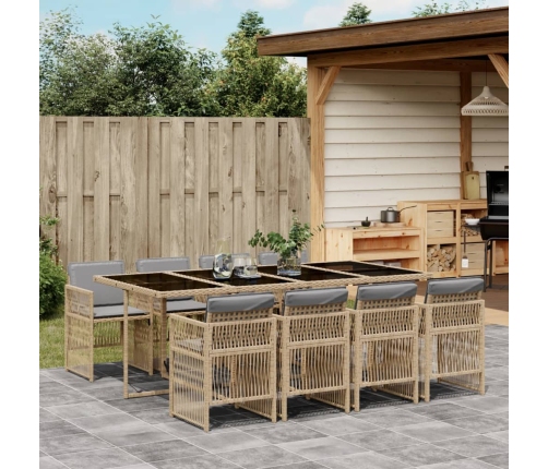 Set comedor de jardín 9 pzas con cojines ratán sintético beige