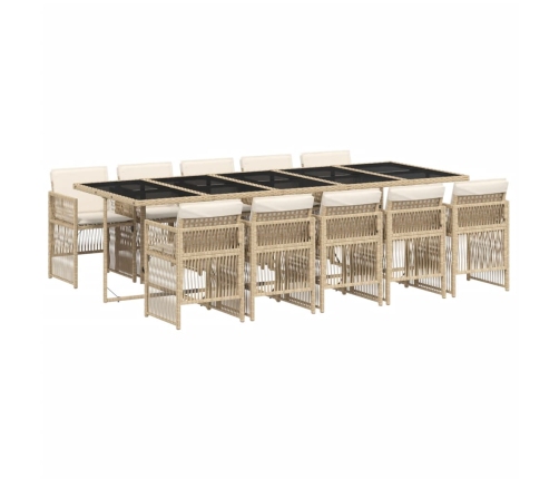 Set comedor de jardín 11 pzas con cojines ratán sintético beige