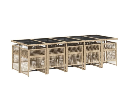 Set comedor de jardín 11 pzas con cojines ratán sintético beige
