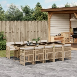 Set comedor de jardín 11 pzas con cojines ratán sintético beige