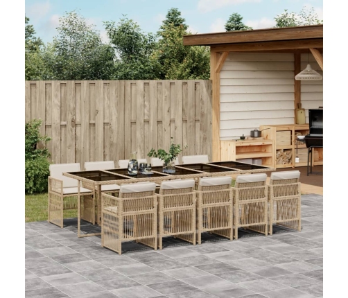 Set comedor de jardín 11 pzas con cojines ratán sintético beige