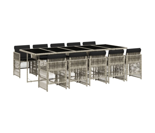 Set de comedor de jardín 11 pzas y cojines ratán sintético gris