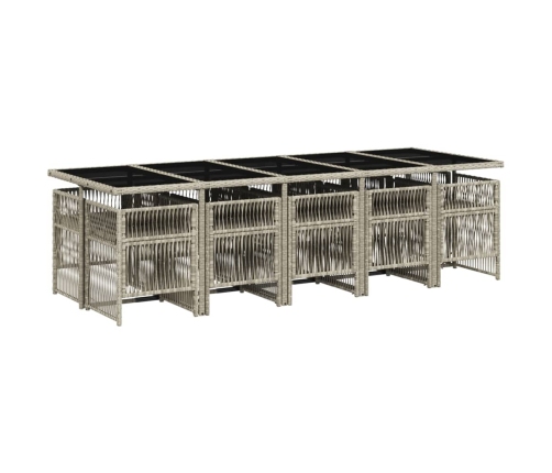 Set de comedor de jardín 11 pzas y cojines ratán sintético gris