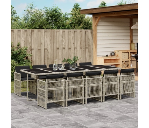 Set de comedor de jardín 11 pzas y cojines ratán sintético gris