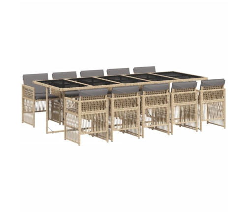 Set comedor de jardín 11 pzas con cojines ratán sintético beige
