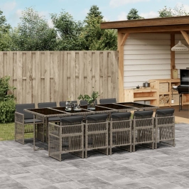 Set comedor de jardín 11 pzas con cojines ratán sintético beige