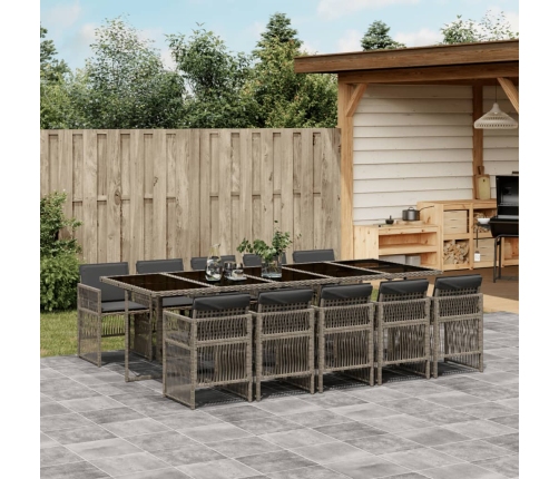 Set comedor de jardín 11 pzas con cojines ratán sintético beige