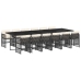 Set comedor de jardín con cojines 13 pzas ratán sintético negro