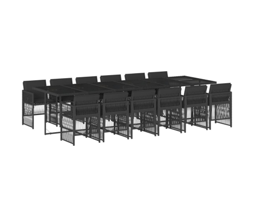 Set comedor de jardín con cojines 13 pzas ratán sintético negro