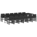 Set comedor de jardín con cojines 13 pzas ratán sintético negro