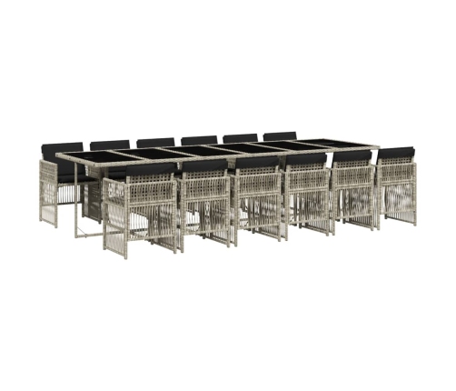Set comedor jardín y cojines 13 pzas ratán sintético gris claro