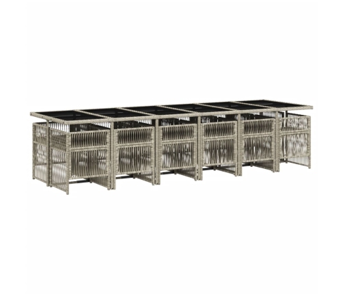 Set comedor jardín y cojines 13 pzas ratán sintético gris claro