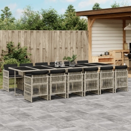 Set comedor jardín y cojines 13 pzas ratán sintético gris claro