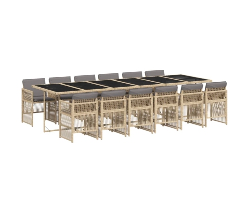 Set comedor de jardín con cojines 13 pzas ratán sintético beige